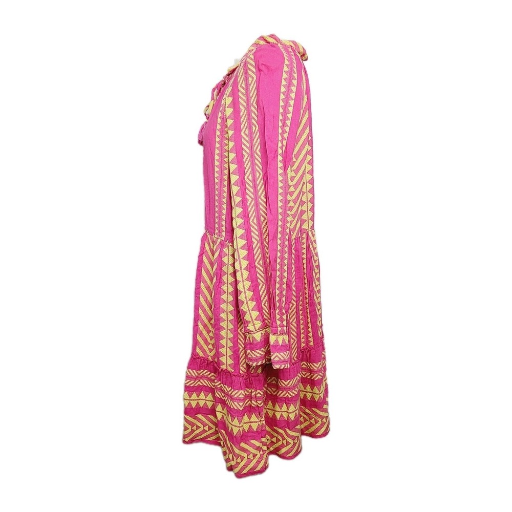 NEW Maeve Anthropologie Embroidered Boho Tassel Dress Pink Yellow Geometric M - Picture 5 of 14